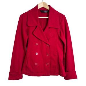 Norma Kamali Double Breasted Jersey Blazer Jacket in Red Size Medium Pockets